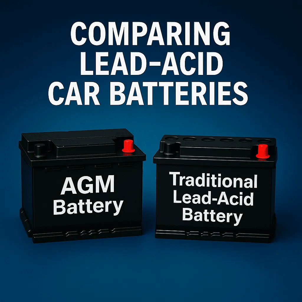 An AGM battery and a traditional lead-acid battery side by side for comparison