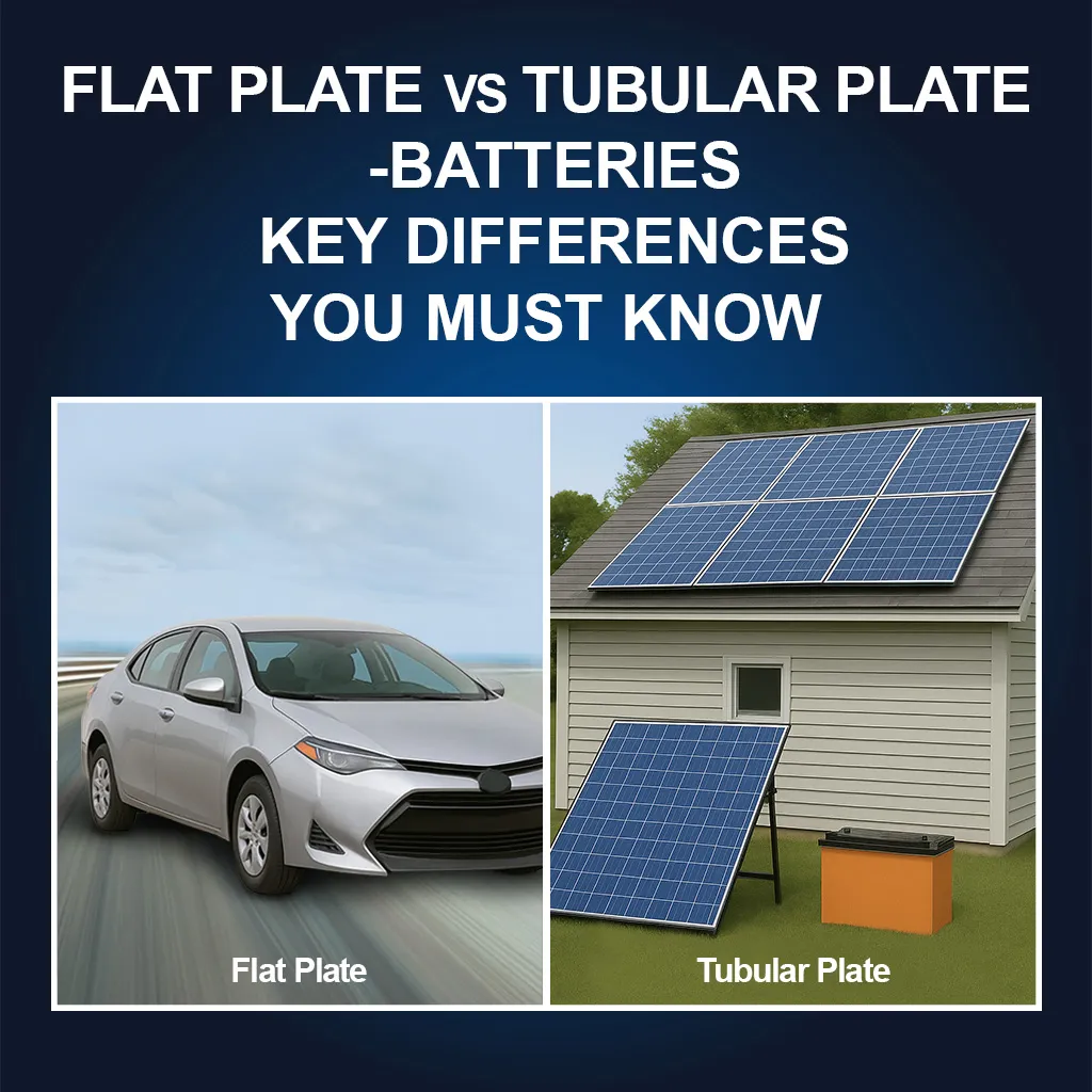 Comparison between flat plate batteries for cars and tubular plate batteries for solar home systems