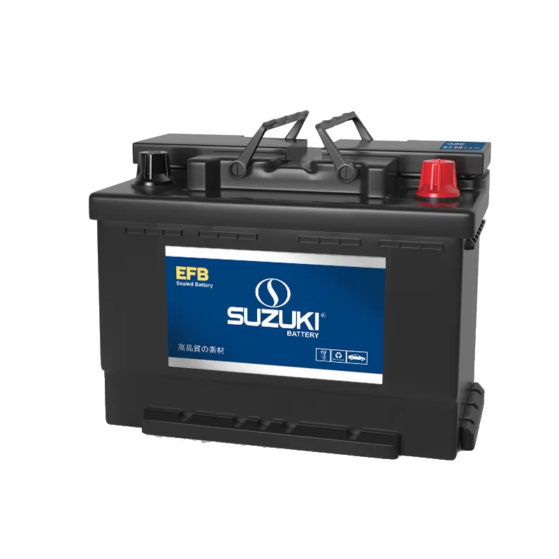 Black Suzuki EFB sealed car battery with a red terminal cap