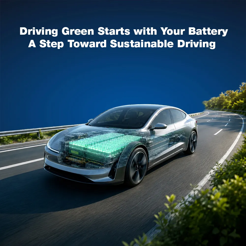 X-ray view of a silver electric car on a road showing the green battery pack chassis